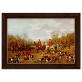 Fox Hunting Scene – Henry Alken Wall Art Print - Framed Canvas - 20x30 cm / 8x12″ - Dark wood frame