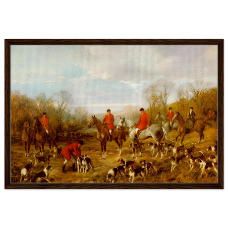 Fox Hunting Scene – Henry Alken Wall Art Print - Framed Canvas - 60x90 cm / 24x36″ - Dark wood frame