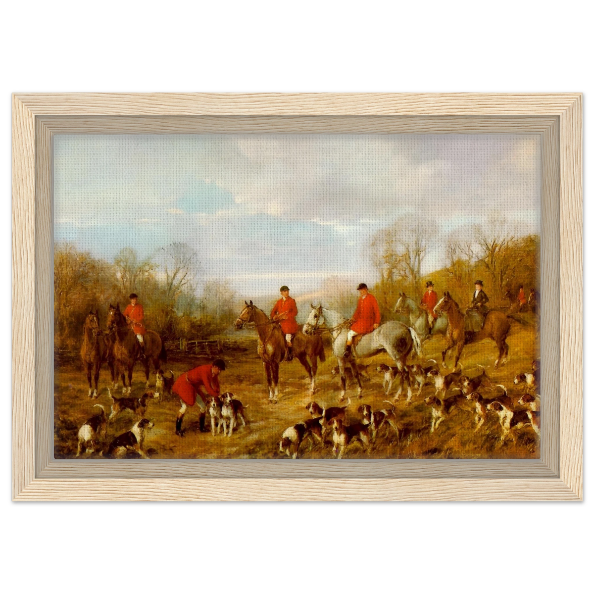 Fox Hunting Scene – Henry Alken Wall Art Print - Framed Canvas - 20x30 cm / 8x12″ - Wood frame