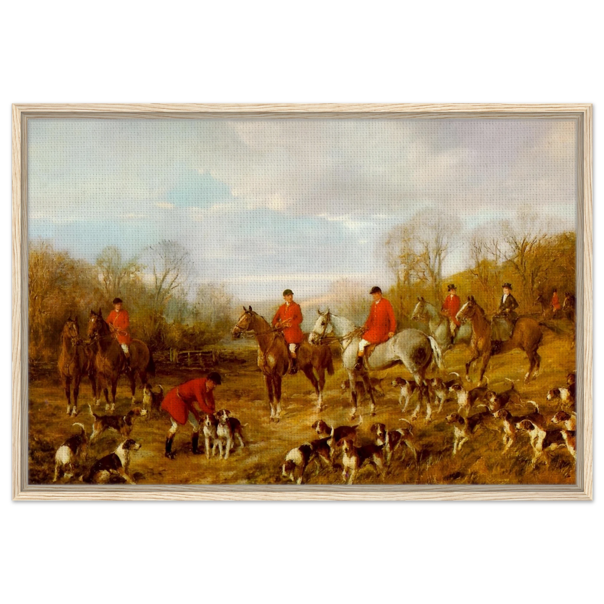 Fox Hunting Scene – Henry Alken Wall Art Print - Framed Canvas - 60x90 cm / 24x36″ - Wood frame