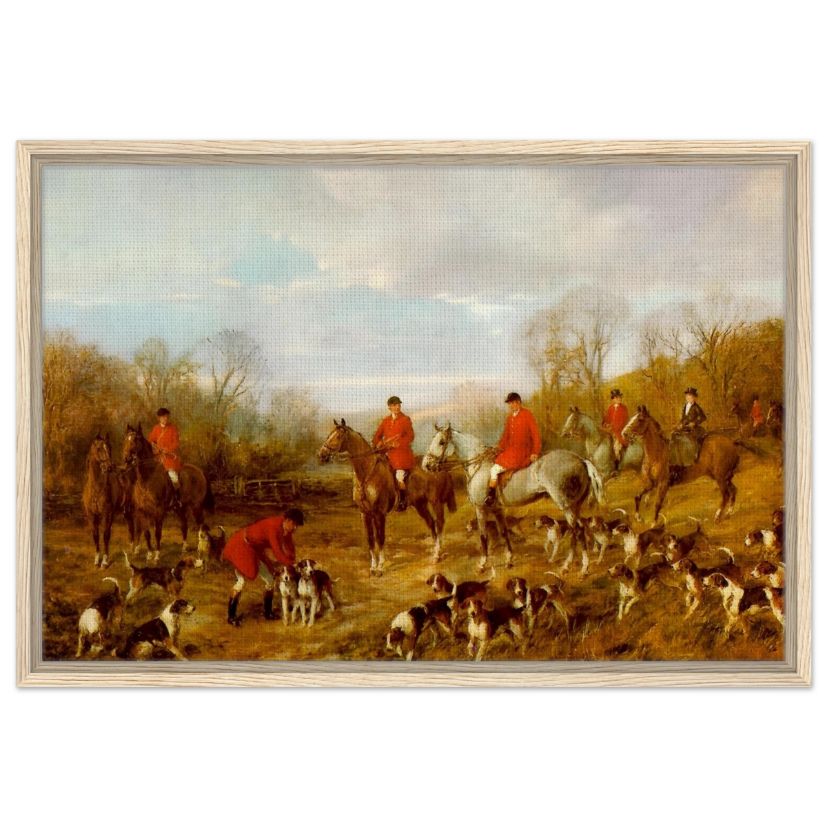 Fox Hunting Scene – Henry Alken Wall Art Print - Framed Canvas - 50x75 cm / 20x30″ - Wood frame