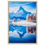 Frozen Reflections of Majesty – Snowy Mountain Landscape | Wall Art Print - Framed Canvas - 60x90 cm / 24x36″ - Wood frame
