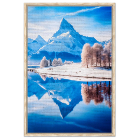 Frozen Reflections of Majesty – Snowy Mountain Landscape | Wall Art Print - Framed Canvas - 60x90 cm / 24x36″ - Wood frame