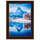 Frozen Reflections of Majesty – Snowy Mountain Landscape | Wall Art Print - Framed Canvas - 20x30 cm / 8x12″ - Dark wood frame
