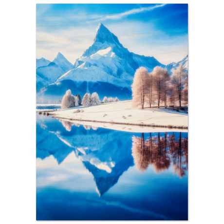 Frozen Reflections of Majesty – Snowy Mountain Landscape | Wall Art Print - Wood Prints - 70x100 cm / 28x40″ - 