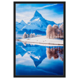 Frozen Reflections of Majesty – Snowy Mountain Landscape | Wall Art Print - Framed Canvas - 60x90 cm / 24x36″ - Black frame