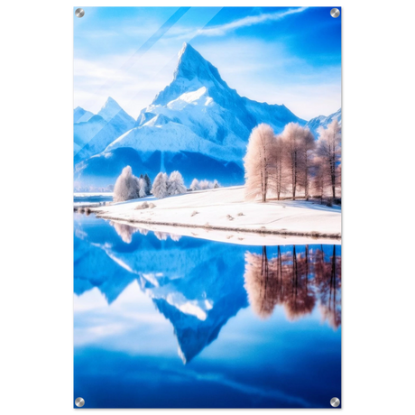 Frozen Reflections of Majesty – Snowy Mountain Landscape | Wall Art Print - Acrylic Print - 60x90 cm / 24x36″ - 
