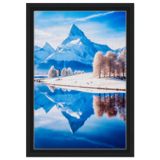 Frozen Reflections of Majesty – Snowy Mountain Landscape | Wall Art Print - Framed Canvas - 30x45 cm / 12x18″ - Black frame