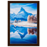Frozen Reflections of Majesty – Snowy Mountain Landscape | Wall Art Print - Framed Canvas - 30x45 cm / 12x18″ - Dark wood frame