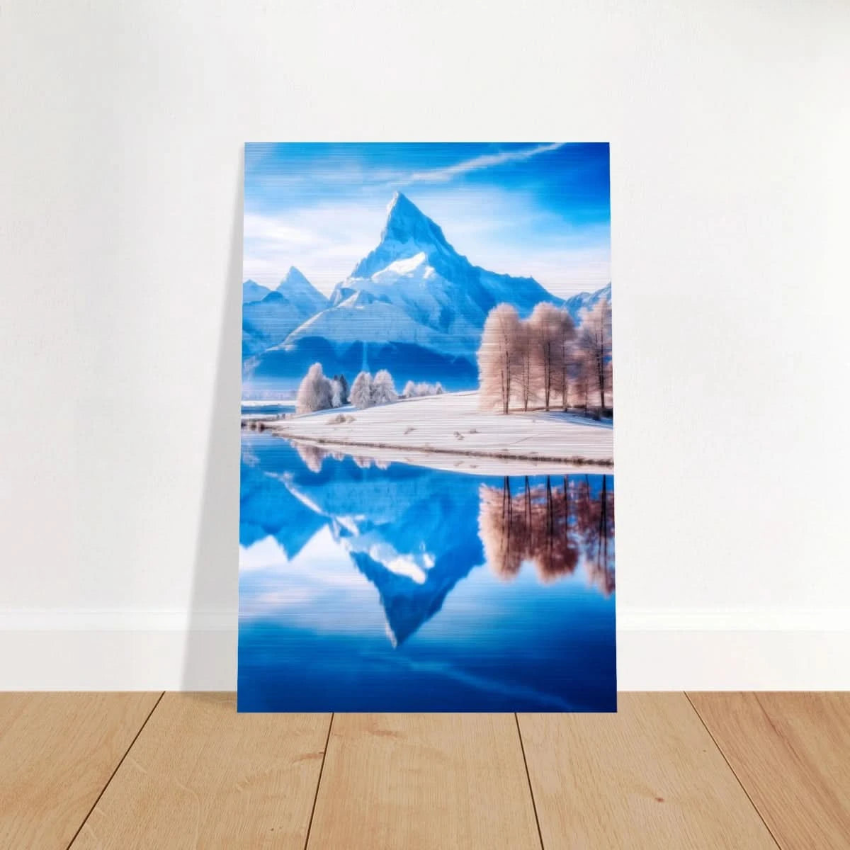 Frozen Reflections of Majesty – Snowy Mountain Landscape | Wall Art Print - Brushed Aluminum Print - 20x30 cm / 8x12″ - 