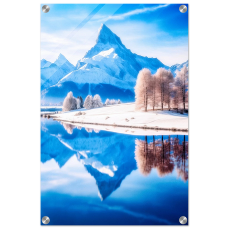 Frozen Reflections of Majesty – Snowy Mountain Landscape | Wall Art Print - Acrylic Print - 40x60 cm / 16x24″ - 