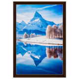 Frozen Reflections of Majesty – Snowy Mountain Landscape | Wall Art Print - Framed Canvas - 40x60 cm / 16x24″ - Dark wood frame