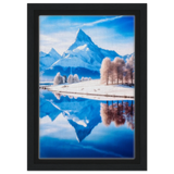 Frozen Reflections of Majesty – Snowy Mountain Landscape | Wall Art Print - Framed Canvas - 20x30 cm / 8x12″ - Black frame