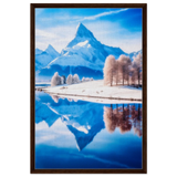 Frozen Reflections of Majesty – Snowy Mountain Landscape | Wall Art Print - Framed Canvas - 60x90 cm / 24x36″ - Dark wood frame