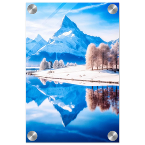 Frozen Reflections of Majesty – Snowy Mountain Landscape | Wall Art Print - Acrylic Print - 20x30 cm / 8x12″ - 