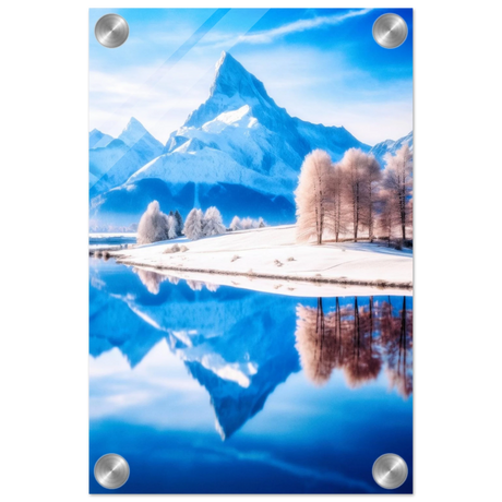 Frozen Reflections of Majesty – Snowy Mountain Landscape | Wall Art Print - Acrylic Print - 20x30 cm / 8x12″ - 