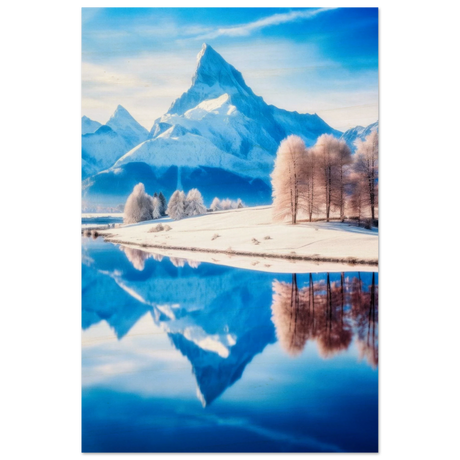 Frozen Reflections of Majesty – Snowy Mountain Landscape | Wall Art Print - Wood Prints - 20x30 cm / 8x12″ - 