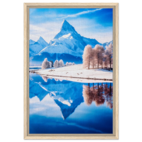 Frozen Reflections of Majesty – Snowy Mountain Landscape | Wall Art Print - Framed Canvas - 40x60 cm / 16x24″ - Wood frame