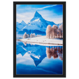 Frozen Reflections of Majesty – Snowy Mountain Landscape | Wall Art Print - Framed Canvas - 40x60 cm / 16x24″ - Black frame