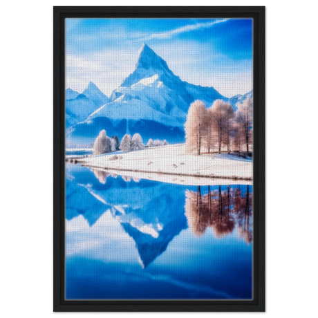 Frozen Reflections of Majesty – Snowy Mountain Landscape | Wall Art Print - Framed Canvas - 40x60 cm / 16x24″ - Black frame