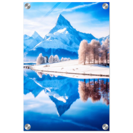 Frozen Reflections of Majesty – Snowy Mountain Landscape | Wall Art Print - Acrylic Print - 30x45 cm / 12x18″ - 