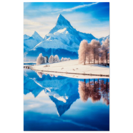 Frozen Reflections of Majesty – Snowy Mountain Landscape | Wall Art Print - Wood Prints - 60x90 cm / 24x36″ - 