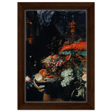 Fruits and Lobster by Abraham Mignon | Wall art Print - Framed Canvas - 20x30 cm / 8x12″ - Dark wood frame