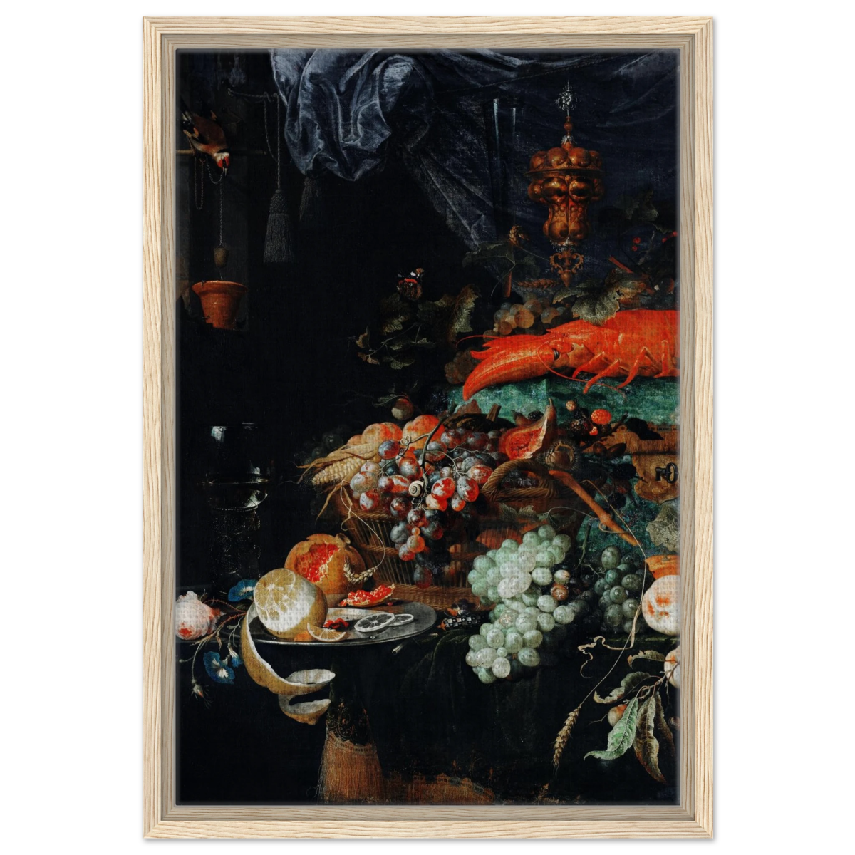 Fruits and Lobster by Abraham Mignon | Wall art Print - Framed Canvas - 40x60 cm / 16x24″ - Wood frame