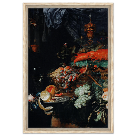 Fruits and Lobster by Abraham Mignon | Wall art Print - Framed Canvas - 40x60 cm / 16x24″ - Wood frame