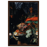 Fruits and Lobster by Abraham Mignon | Wall art Print - Framed Canvas - 60x90 cm / 24x36″ - Dark wood frame