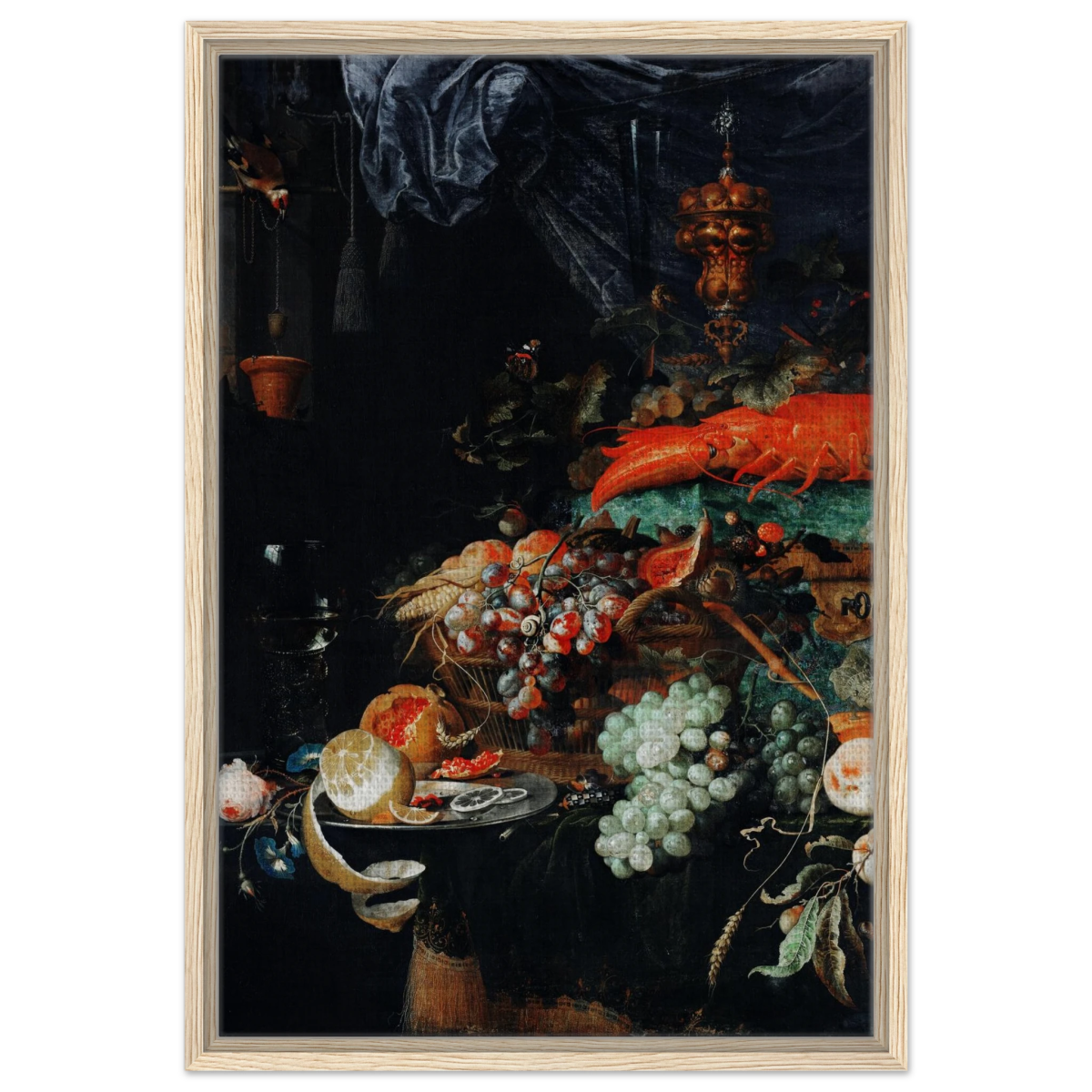 Fruits and Lobster by Abraham Mignon | Wall art Print - Framed Canvas - 50x75 cm / 20x30″ - Wood frame