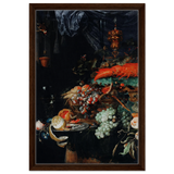 Fruits and Lobster by Abraham Mignon | Wall art Print - Framed Canvas - 40x60 cm / 16x24″ - Dark wood frame