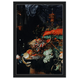 Fruits and Lobster by Abraham Mignon | Wall art Print - Framed Canvas - 40x60 cm / 16x24″ - Black frame