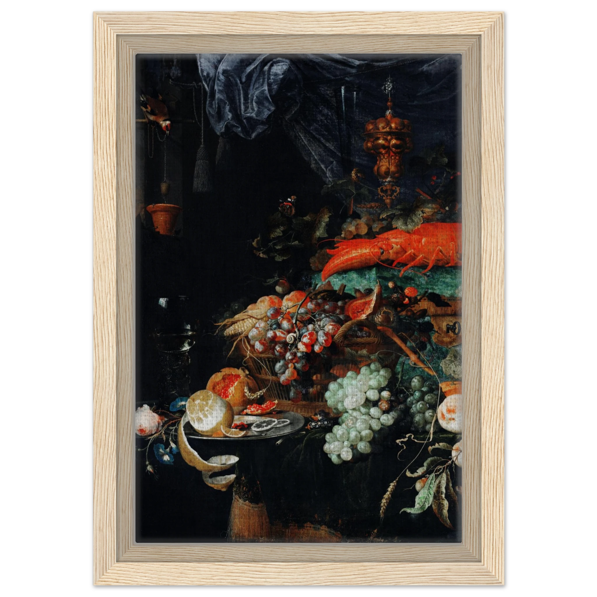 Fruits and Lobster by Abraham Mignon | Wall art Print - Framed Canvas - 20x30 cm / 8x12″ - Wood frame