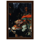 Fruits and Lobster by Abraham Mignon | Wall art Print - Framed Canvas - 30x45 cm / 12x18″ - Dark wood frame