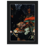 Fruits and Lobster by Abraham Mignon | Wall art Print - Framed Canvas - 20x30 cm / 8x12″ - Black frame