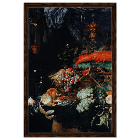 Fruits and Lobster by Abraham Mignon | Wall art Print - Framed Canvas - 50x75 cm / 20x30″ - Dark wood frame