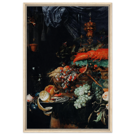 Fruits and Lobster by Abraham Mignon | Wall art Print - Framed Canvas - 60x90 cm / 24x36″ - Wood frame