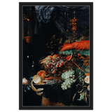 Fruits and Lobster by Abraham Mignon | Wall art Print - Framed Canvas - 50x75 cm / 20x30″ - Black frame