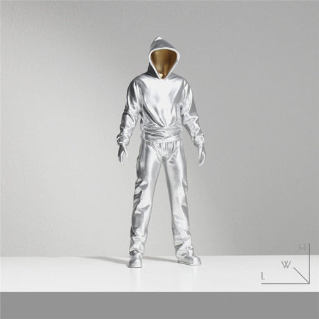 Futuristic Hooded Figures Sculpture Set – Modern Silver & Gold Abstract Resin Statues for Contemporary Home Décor - C - Silver - 