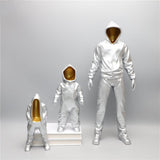 Futuristic Hooded Figures Sculpture Set – Modern Silver & Gold Abstract Resin Statues for Contemporary Home Décor - A - Silver - 