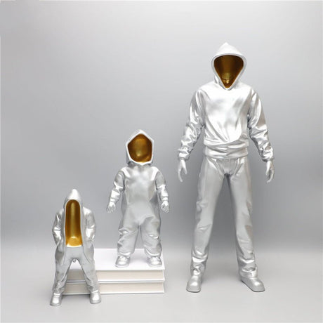 Futuristic Hooded Figures Sculpture Set – Modern Silver & Gold Abstract Resin Statues for Contemporary Home Décor - A - Silver - 