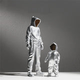 Futuristic Hooded Figures Sculpture Set – Modern Silver & Gold Abstract Resin Statues for Contemporary Home Décor - A - Silver - 
