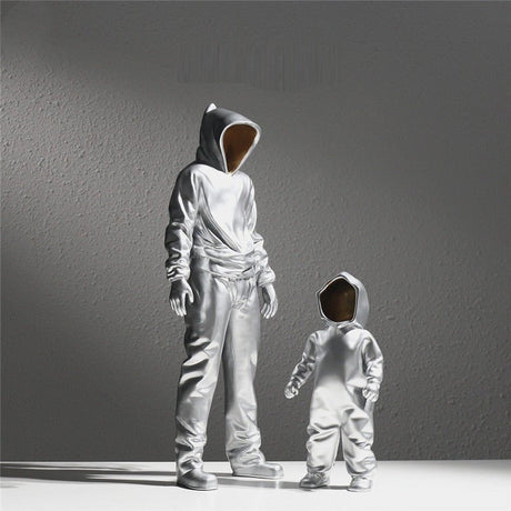 Futuristic Hooded Figures Sculpture Set – Modern Silver & Gold Abstract Resin Statues for Contemporary Home Décor - A - Silver - 