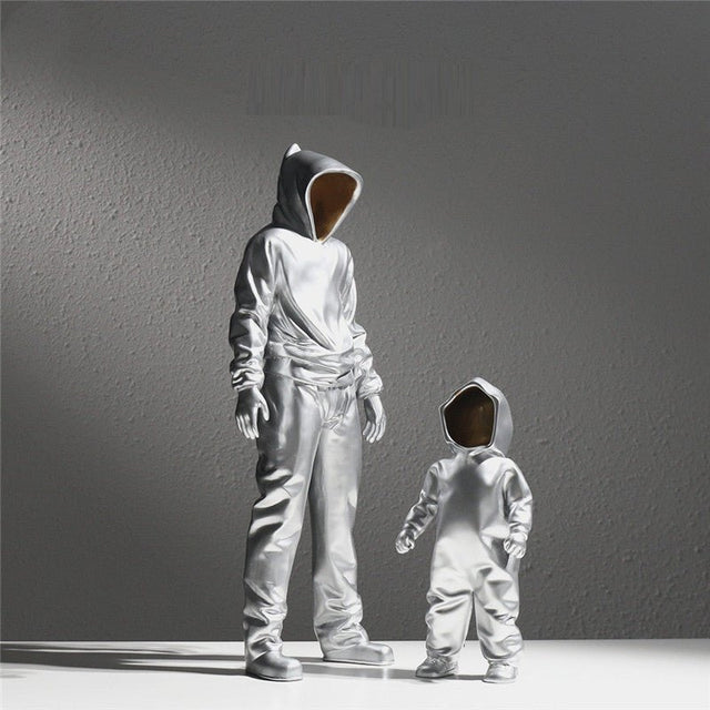 Futuristic Hooded Figures Sculpture Set – Modern Silver & Gold Abstract Resin Statues for Contemporary Home Décor - A - Silver - 