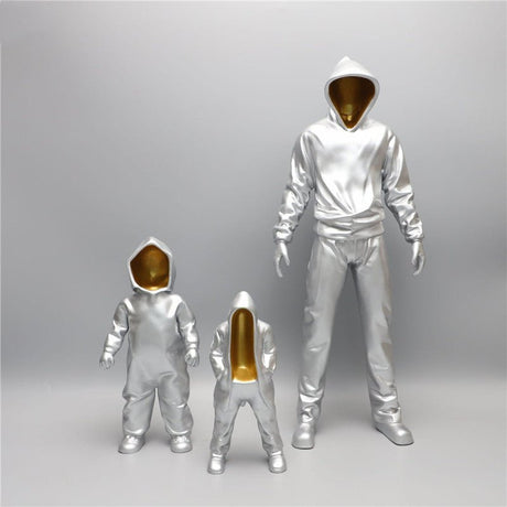 Futuristic Hooded Figures Sculpture Set – Modern Silver & Gold Abstract Resin Statues for Contemporary Home Décor - A - Silver - 