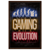Gaming Evolution – The Rise of a Gamer | Pop art Wall art Print - Framed Canvas - 60x90 cm / 24x36″ - Dark wood frame