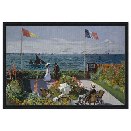 Garden at Sainte - Adresse by Claude Monet | Vintage wall art print - Framed Canvas - 60x90 cm / 24x36″ - Black frame