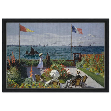 Garden at Sainte - Adresse by Claude Monet | Vintage wall art print - Framed Canvas - 40x60 cm / 16x24″ - Black frame