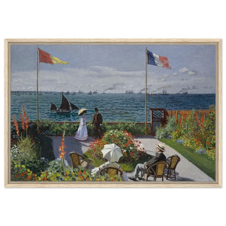 Garden at Sainte - Adresse by Claude Monet | Vintage wall art print - Framed Canvas - 60x90 cm / 24x36″ - Wood frame